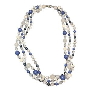 Vintage Plastic/Acrylic clear, Navy and White triple strand choker. JB1